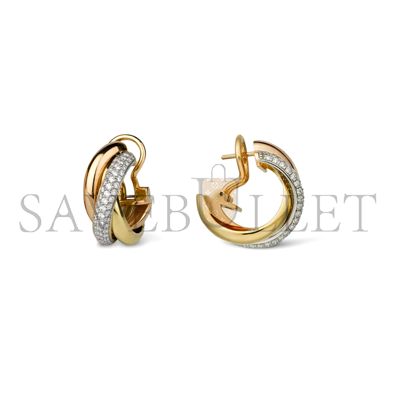 CARTIER TRINITY EARRINGS, CLASSIC MODEL, SEMI-PAVED B8031900
